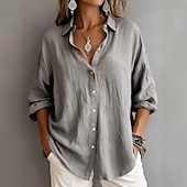 economico Camicie-camicie da donna in cotone camicia con bottoni camicetta tinta unita vintage elegante moderna camicia a maniche lunghe colletto top regolare quotidiano vacanza uscire blu bianco giallo rosa rosa grigio primavera autunno