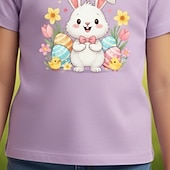 Недорогие Пасхальные наряды для девочек-Пасха Девочки 3D Графика Кролик Футболка С короткими рукавами 3D печать Лето Весна Спорт Мода Уличный стиль Дети 4-12 лет Вырез под горло Повседневные на открытом воздухе Стандартный