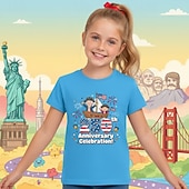  Mädchen 3D Grafik 250-jähriges Jubiläum T-Shirt Kurzarm 3D-Druck Sommer Frühling Sport Mode Streetwear Kinder 4-12 Jahre Rundhalsausschnitt Lässig Täglich Outdoor Normale Passform
