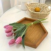 お買い得  人工植物と造花-人工チューリップ20個 - リアルなピンク、黄色、白、オレンジのフェイクチューリップ。サイズは15.35インチ。プラスチック製。自宅、オフィス、結婚式、母の日、イースター、クリスマスに最適です。