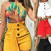 preiswerte Hose-Damen Shorts Sommerhose Sommershorts Strandshorts Urlaub Mode Alltagstauglich Kurz Hohe Taille Einfarbig Einfach Kordelzug Reißverschluss Komfort Schnelltrocknend Weich Mikroelastisch Streetwear