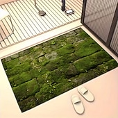 お買い得  玄関マット-玄関マット 緑の苔が石畳にデザインされた、爽やかな屋外屋内玄関ラグ。耐久性のある滑り止めマット。