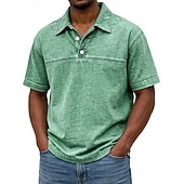  Herren Acid-Wash-Shirt Baumwoll-Poloshirt Lässig Geschäft Gerippter Polokragen Kurzarm Mode Basic Einfarbig Farbblock Knöpfe Gewaschen Sommer Frühling Frühling & Herbst Normale Passform Schwarz