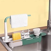 cheap Kitchen Storage-2Pcs Telescopic Sink Storage Rack, Adjustable Kitchen Sink Organizer Rack, Expandable Telescopic 2 in 1 Sink Drainer, Sponge Soap Holder for Home Kitchen Supplies