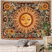 ieftine Tapiserie Pereți-Tapiserie de perete cu soare, agățat, boho ceresc, fluture, stele, flori, cameră de yoga, decor de meditație, artă spirituală zen, poster din material textil pentru sufragerie