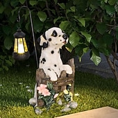 economico Illuminazione vialetto-1 pezzo di luce solare impermeabile per esterni a forma di cane, decorazione per giardino, prato, vialetto, luce solare da giardino in resina a forma di cucciolo, illuminazione d'accento per