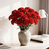 economico piante e fiori artificiali-Bouquet di 15 garofani rossi vivaci - calda composizione floreale artificiale - fiori finti per la casa, adatti per matrimoni, uffici, decorazioni natalizie, San Valentino, festa della mamma,