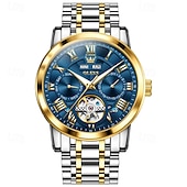 levne Mechanické hodinky-Nové pánské business hodinky značky Olevs s luminiscenčním displejem, věčným kalendářem a týdenním zobrazením. Plně mechanické hodinky s dutým rotorem pro běžné nošení, voděodolné, vhodné pro sport.