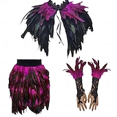 voordelige Accessoires-Carnaval 2026 Rio Carnaval Samba Accessoires 3-delig Vrouwen Veer Kostuum Set Gotische Veer Cape Sjaal Mini Rok  Lange Kant Polsmanchetten Brazilië Festival Performance Kostuum