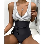 abordables Rash Guards Une Pièce-Femmes Maillot de bain Une pièce Maillot de bain dos nu Rayures Séchage Rapide Haute élasticité Sans manches Maillot de Bain Maillot de bain Surf Plongée en apnée Natation Été