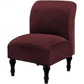 cheap Futon Sofa Cover-Velvet Armless Accent Chair Cover, Soft Stretch Accent Chair Slipcovers Without Arms Removable Armless Chair Furniture Protector Covers for Living Room/Dining Room/Hotel