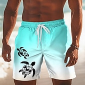 Недорогие Ocean Print-Men's Coconut Tree Gradient Color Sea Turtle Swim Trunks Swim Shorts Board Shorts Mid Waist Hawaiian Beach Vacation Wear Side Pockets Mesh Lining Elastic Drawstring Waist Designer Clothing Apparel