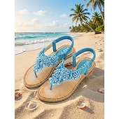 voordelige Vrouwen-Dames boho bloemen kralen sandalen - casual elastische band zomer slippers met versierd ontwerp voor strand of casual outfits