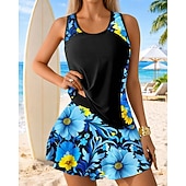 رخيصةأون تنجيد السباحة وبيكيني-نسائي ثوب السباحة تانكيني قطعتين استوائي سريع جاف مطاط بدون كم ملابس السباحة تزلج على الماء شاطئ سباحة الصيف