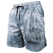 baratos Retro Vintage &amp; Ética-Homens Náutico Veleiro Textura Grunge Calção Justo de Natação Shorts de Natação Bermuda de Surf Cintura Média Retro Vintage Ao ar livre Férias Dia a Dia Bolsos laterais Forro de malha Cintura