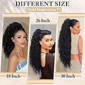 baratos Rabos-de-Cavalo-Aplique de rabo de cavalo longo, preto e cacheado, com presilha e cordão, 66 cm (26 polegadas), sintético, em camadas e com volume, para mulheres.