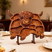 Недорогие Хранение на кухне-Деревянная доска для закусок в виде шотландской коровы, деревянное блюдо для еды в виде коровы, деревенская сервировочная доска в стиле фермерского дома, поднос для закусок, фруктов, мяса и сыра для
