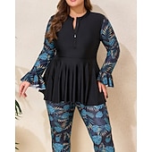 Недорогие Рашгард One Pieces-Жен. Стандартный Рашгард Купальные костюмы больших размеров Танкини и бикини для серфинга тропический Застегнуться УФ-защита Эластичный Длинный рукав Купальники Серфинг Дайвинг Плавание Лето