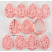 رخيصةأون عيد الفصح-مجموعة قوالب تقطيع بسكويت عيد الفصح، ١٠ قطع من قوالب ضغط البسكويت، مجموعة قوالب تقطيع بسكويت بيض عيد الفصح مع مجموعة طوابع ضغط، أدوات مطبخ، طوابع بسكويت بلاستيكية
