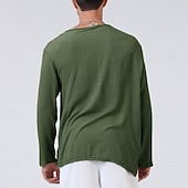 cheap Cotton Linen T-shirts-Men's Linen Shirt T Shirt Tee Long Sleeve Shirt Long Sleeve V Neck Summer Spring &amp;  Fall Solid Color Vintage Fashion Casual V Neck Plain Casual Daily Work Black White Navy Blue Top Tee for Men