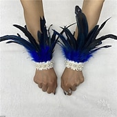 olcso kiegészítők-Carnaval 2026 Rio Carnaval Szamba Kiegészítők női zöld tollas csuklópántok fehér gyöngy csipkével Brazíliai Fesztivál Előadói Jelmez