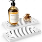 preiswerte Badutensilien-2 Stück wasserabsorbierende Steinschalen für Waschbecken, schnelltrocknende Diatomit-Badezimmerablage, Steintrocknungsmatte für Küchenarmaturen, Seifenablage-Organizer, weiß, 8,3" x 4"