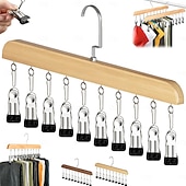 ieftine Depozitare  &amp; Organizare-Organizator de dulap cu 10 cleme - organizator de dulap suspendat, economisitor de spațiu, cleme metalice rotative la 360° cu căptușeală din silicon, cârlige multifuncționale pentru umerașe din lemn