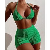 levne Surfovací tankiny a bikiny-Dámské Bikinové sety 2 ks Plavky Jednobarevné Ochrana proti UV záření Elastický Bez rukávů Plavky Surfování Potápění Plavání Léto