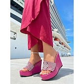 preiswerte Frauen-Rosa Keilsandalen für Damen mit Strassverzierungen – stilvolles Schuhwerk für Insel- und Kreuzfahrturlaube