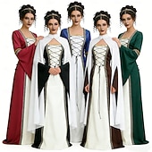 levne Šaty-Středověké Renesanční Šaty Pláštěnka Dámské šaty Čerodějnice Šlechtic Královský oděv Maškarní kostým Dámské Keltské Fantazie předvečer Všech svatých Karneval Výkon LARP Ren Faire Dospělé Šaty