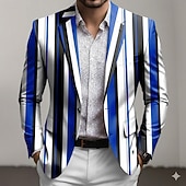 economico Blazer Stampati da Uomo-Per uomo A righe Giacca blazer Cappotto Confortevole Traspirante Artistico Casual Casuale Quotidiano Abbigliamento da sera Stampa 3D Bottoni Multi-tasche Primavera Autunno &amp; Inverno Dentellato Manica