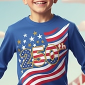  Jungen 3D Grafik Flagge 250-jähriges Jubiläum T-Shirt Langarm 3D-Druck Frühling Herbst Sport Mode Streetwear Kinder 4-12 Jahre Rundhalsausschnitt Lässig Täglich Outdoor Normale Passform