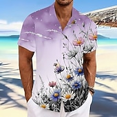 ieftine imprimare florală-Bărbați Margaretă Imprimeu floral Flori Cămașă hawaiană Camașă cu nasturi Cămașă Aloha Manșon scurt Hawaiană Casual Vacanță Vară Primăvară Răsfrânt Imprimare 3D cămăși cu guler Un buzunar frontal