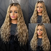 cheap Human Hair Lace Front Wigs-Human Hair 5x5 Closure 13x4 Lace Front Wig Middle Part Brazilian Hair Curly Water Wave Blonde Multi-color Wig 150% 180% Density with Baby Hair Ombre Hair Natural Hairline 100% Virgin Glueless For