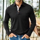 abordables Polo classique pour homme-Homme Polo Polos de Golf Occasionnel Travail Classique manche longue Bloc de Couleur Boutons Été Printemps &amp; Automne Toutes saisons Coupe régulière Noir Vin Violet Vert Véronèse Café Polo