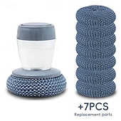 levne Čistící prostředky-1 kartáč na nádobí s dávkovačem mýdla se 7 náhradními díly, kartáč na nádobí s dávkovačem mýdla, multifunkční čisticí nástroj lisovacího typu, prostorově úsporný čistič kuchyně/koupelny/grilu na