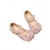 billige Barn &amp; Blomsterpike-Barnesko med perlebånd og sløyfe til blomsterpiker med strass-tå, elegante prinsessesko til små jenter i kunstskinn, komfortable brudesko med lav hæl, perfekte for blomsterpiker