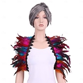 abordables Accessoires-Carnaval 2026 Accessoires de Carnaval de Rio Samba Cape Châle Femme Plumes Rouges et Noires avec Bord en Dentelle Costume de Performance Festival Brésilien