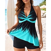 preiswerte Surfen Tankinis &amp; Bikinis-Damen Badeanzug Tankini 2 Teile Bedruckt Boyleg Schnelltrocknend Elastisch Ärmellos Bademode Badeanzug Surfen Strand Schwimmen Sommer