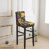 baratos Capa para Cadeira de Jantar-Capas elásticas estampadas para banquetas de bar (1/2/4/6 peças), capas protetoras para cadeiras de encosto baixo, ideais para casa, hotel e sala de jantar.