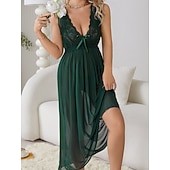 Χαμηλού Κόστους Γυναικεία Νυχτικά &amp; Sleepshirts-Γυναικεία Νυχτικιά Καθημερινό Ανατομικό Μονόχρωμες Δαντέλα Καθημερινά Σπίτι Αμάνικο Λαιμόκοψη V Μαύρο Λευκό Κρασί Βαθυγάλαζο Πράσινο του τριφυλλιού Καλοκαίρι Άνοιξη Κανονικό