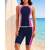 economico Surfing Tankinis &amp; Bikinis-Per donna Costume da bagno Tankini 2 pezzi Patchwork Gamba lunga fino al ginocchio Asciugatura Rapida Elastico Senza Maniche Costume da Bagno Costume da bagno Surf Immersione Spiaggia Estate