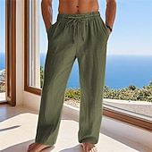 levne Dovolená-Pánské Plátěné kalhoty Kalhoty Letní kalhoty Plážové kalhoty Šňůrky Kapsy Elastický pas Bez vzoru Pohodlné Prodyšné Dovolená Denní Plážové Havajské Cikánský Černá Bílá