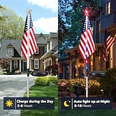  Amerikanske flagg solcelledrevne hagelys, LED 7 fargeskiftende amerikansk flagg landskapslys, 4. juli utendørs dekor stjerne solcelledrevne stakelys for hage terrasse gangvei sti