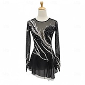 cheap Figure Skating Dresses-Figure Skating Dress Women's Ice Skating Dress Black Patchwork Asymmetric Hem Stretchy Training Competition Skating Wear Classic Crystal / Rhinestone Long Sleeve Ice Skating Figure Skating
