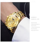 abordables Montres mécaniques-Montre homme Olevs neuve, élégante et fonctionnelle, avec affichage des phases de la lune, du calendrier, de l'heure sur 24 heures et du jour de la semaine. Montre mécanique automatique multifonctions