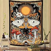 olcso Faliszőnyegek-vintage luna moly fali kárpit misztikus természet életfa holdfázisokkal csillagok vadvirág gomba esztétikus dekoráció hálószobába, kollégiumi szobába