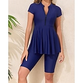 Χαμηλού Κόστους Rash Guards One Pieces-Γυναικεία Πρότυπο Προστατευτικά Τανκίνι και μπικίνι για σέρφινγκ Μαγιό Μονόχρωμο Κουμπώσου Προστασία UV Ελαστικό Κοντομάνικο Μαγιό Σέρφινγκ Καταδύσεις Κολύμβηση Καλοκαίρι