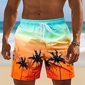 baratos Plantas e Flores Tropicais-Homens Coqueiro Cor gradiente Plantas Tropicais Calção Justo de Natação Shorts de Natação Bermuda de Surf Cintura Média Havaiana férias na praia Bolsos laterais Forro de malha Cintura elástica com