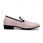 abordables Mocasines-Mocasines de vestir para hombre en rosa claro con relieve de cocodrilo, diseño minimalista sin cordones, estilo elegante y refinado, ideales para bodas y ocasiones formales.